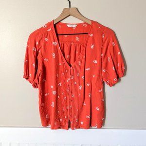 Lucky Brand Red Pintuck Button Front Top M